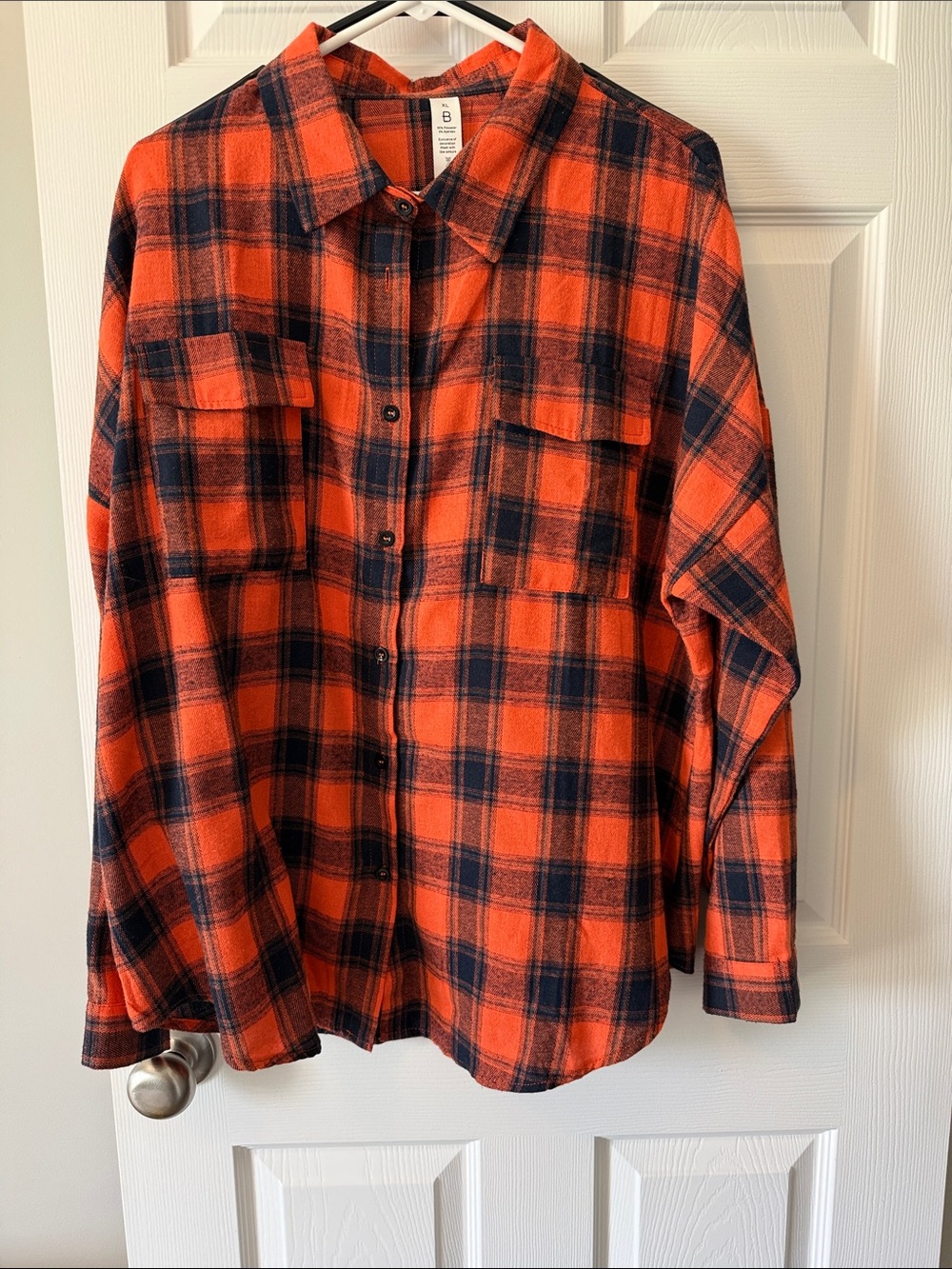 Women’s Orange & Black Plaid Flannel Shirt - Classic Workshirt
